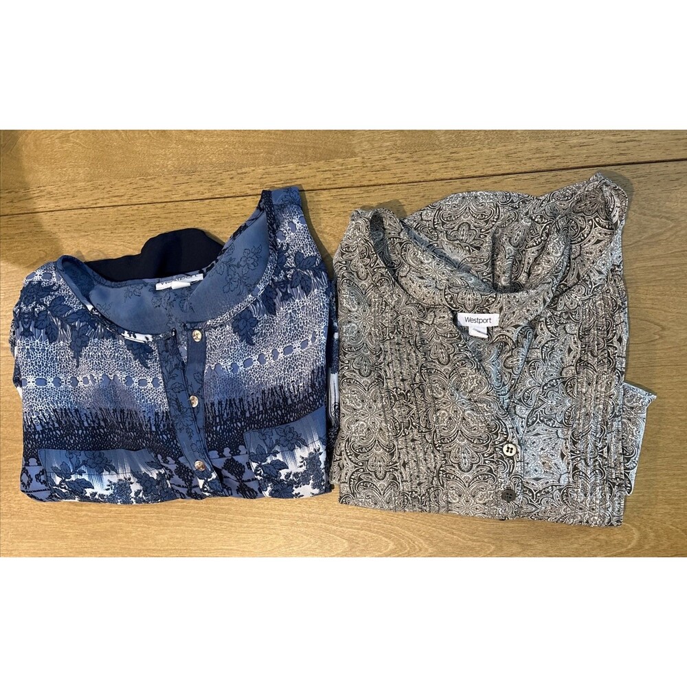 (2) Westport Tunic Tops 3X Multicolor Boho Earthy Fall Tie Sleeve Shirt Blouse